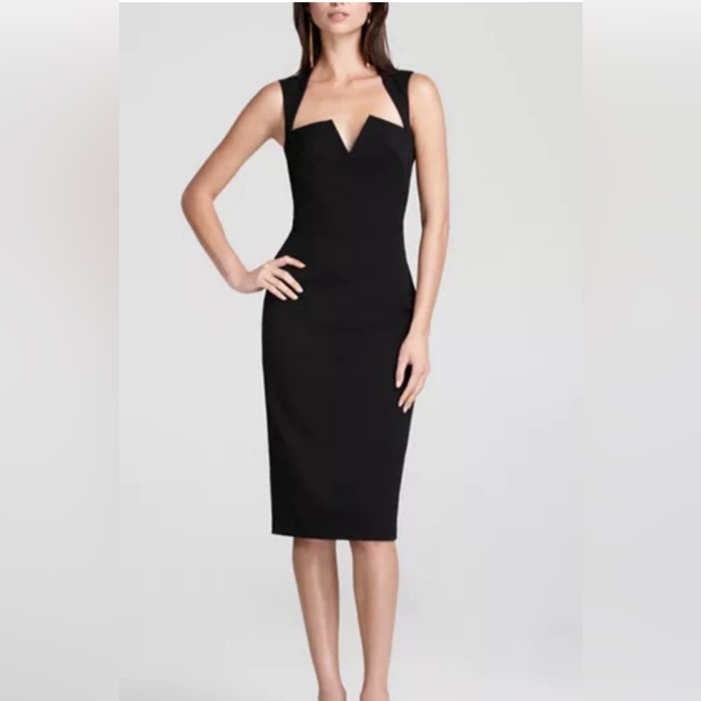 Black Halo V-Neck Black Midi Dress